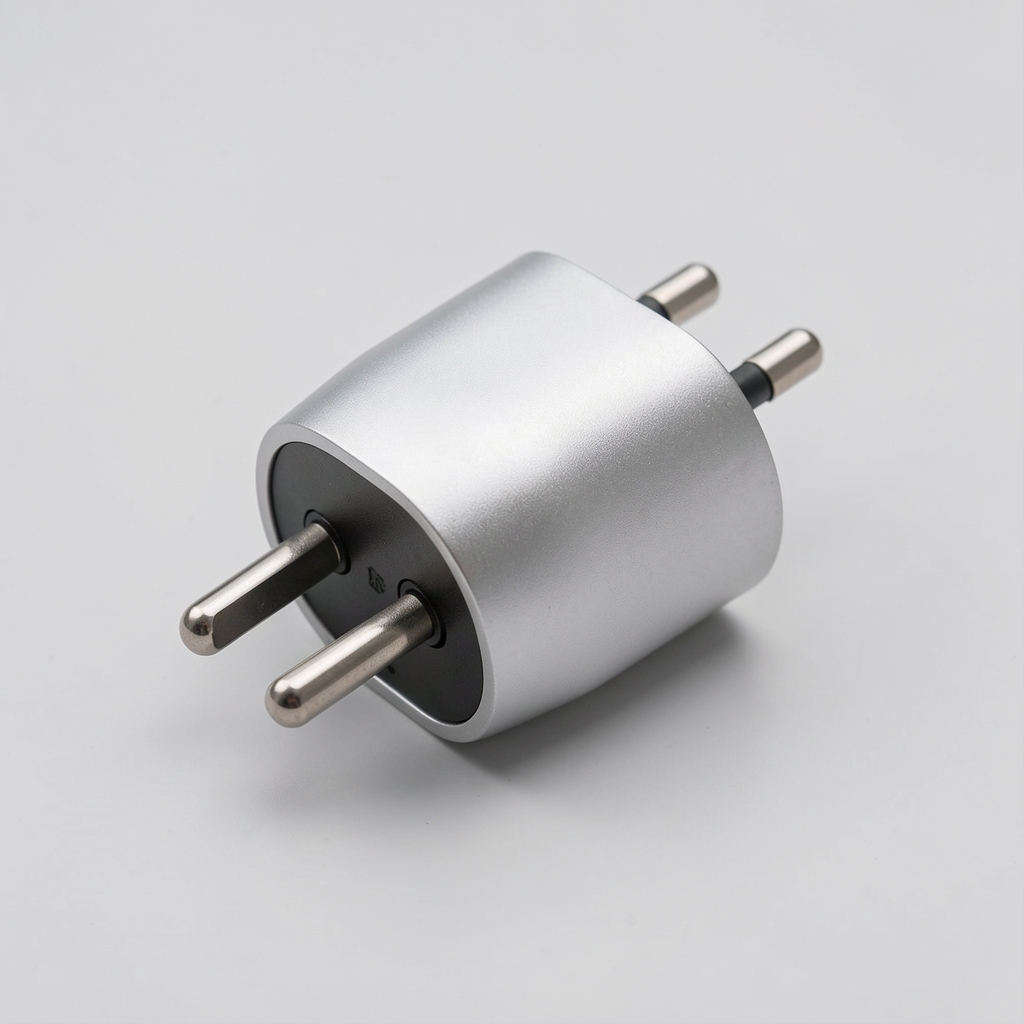 Ultra tanki putni adapter srebrne boje bez USB portova za minimalistične putnike koji putuju samo s evropskim utikačem