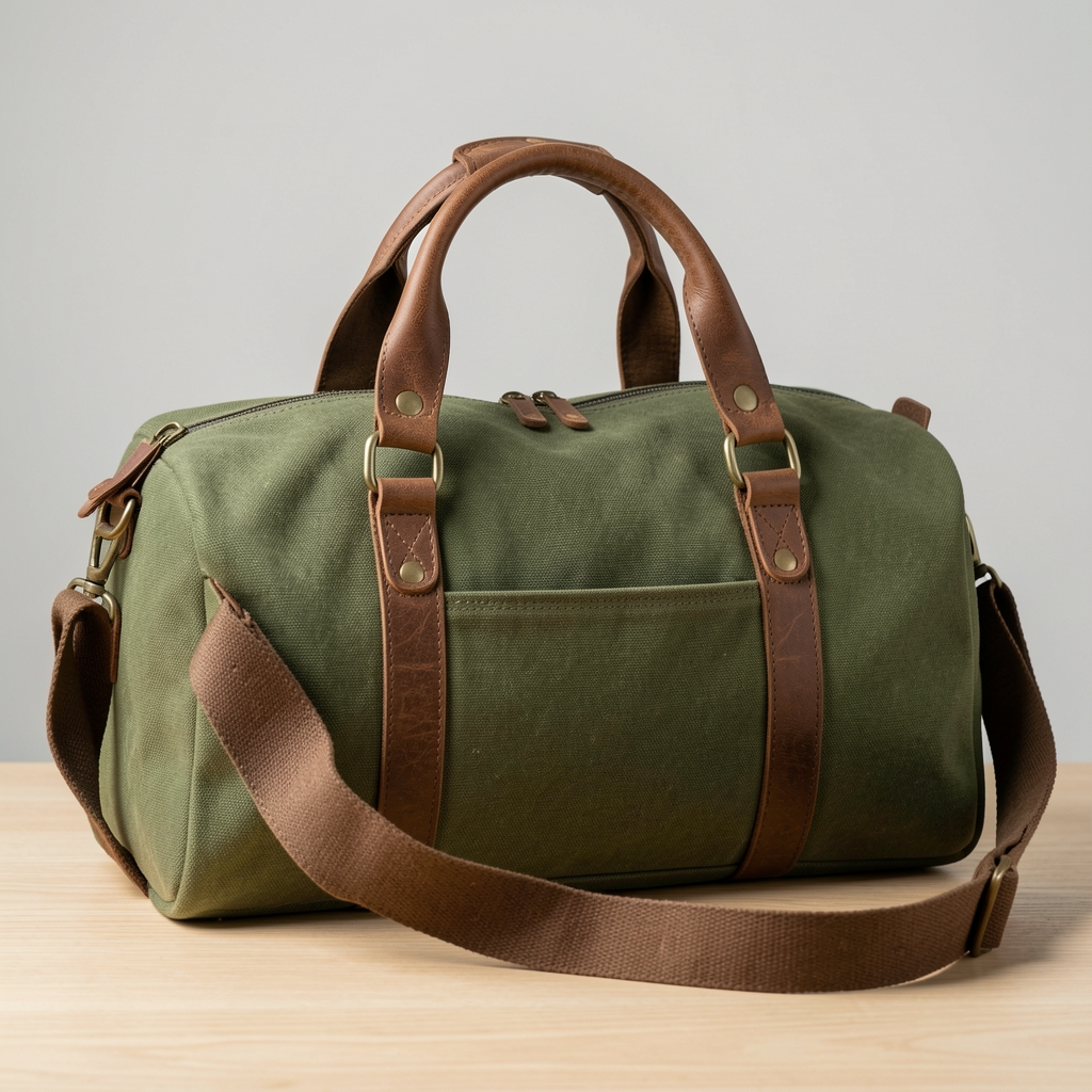 Katmandu weekender duffle torba u maslinasto zelenoj boji od canvas platna sa kožnim detaljima i odvojivim ramenom